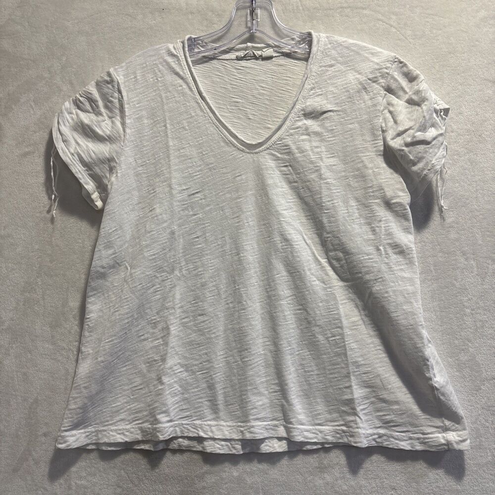 Wilt V-Neck Tee Women's Small White Heather Ruched Short Sleeve Pullover Casual